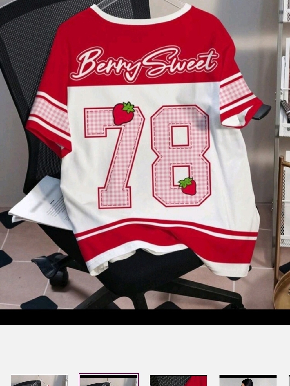 Berry Sweet Red & White Graphic Jersey Top - Picture 2 of 5